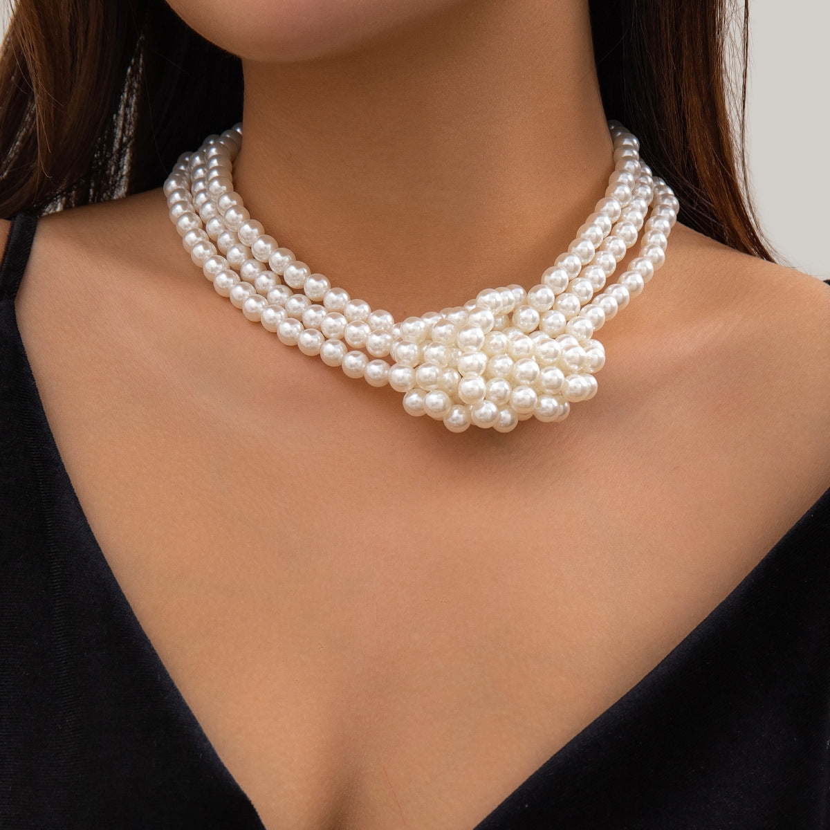 Elegant Geometric Multi-Layered Faux Pearl Beaded Women's Choker Necklace