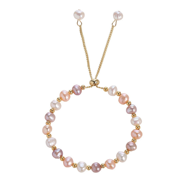 Elegant Baroque Freshwater Pearl Geometric Beaded Bracelet - 14k Gold-Plated Women's Jewelry