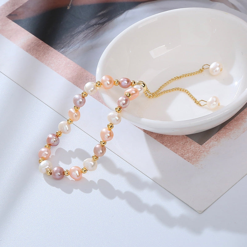 Elegant Baroque Freshwater Pearl Geometric Beaded Bracelet - 14k Gold-Plated Women's Jewelry