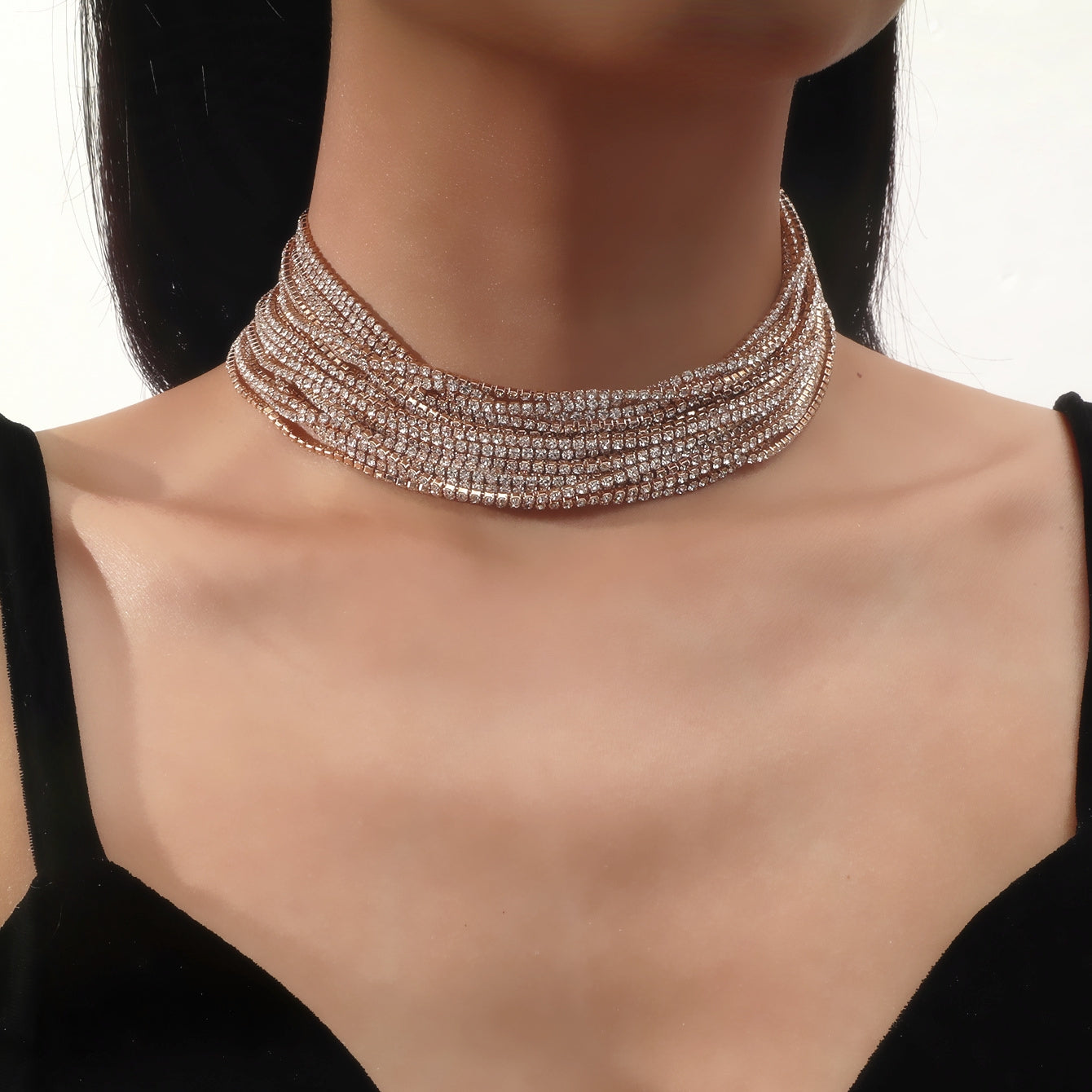 Elegant Geometric Rhinestone Choker Necklace for Women