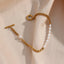 Elegant Geometric Gold Plated Stainless Steel Pearl Jewelry Set - Necklace and Bracelet