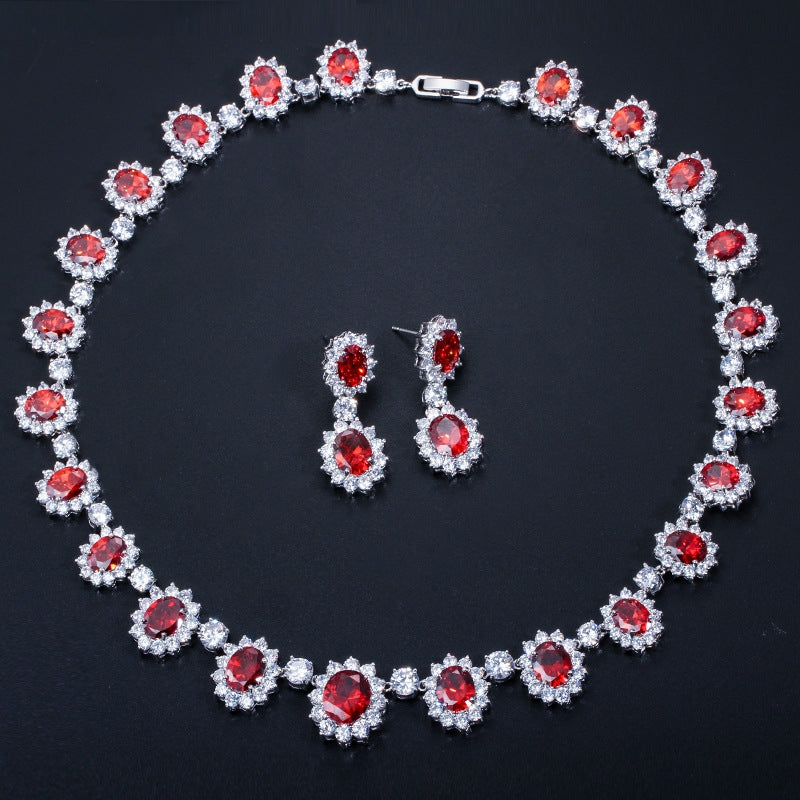 Elegant Bridal Water Droplet Flower Gemstone Earrings and Necklace Set