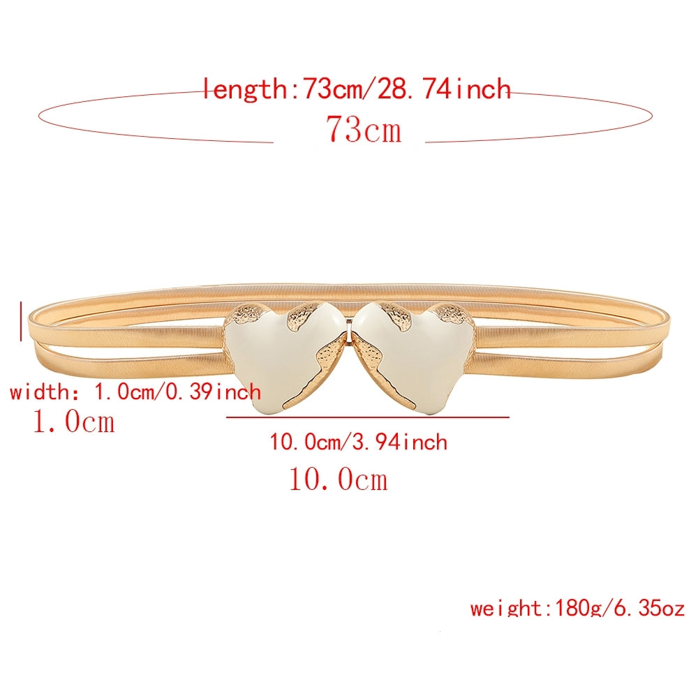 Elegant Heart Shape Gemstone Women's Chain Belt - Gold Double Layer Elastic Design