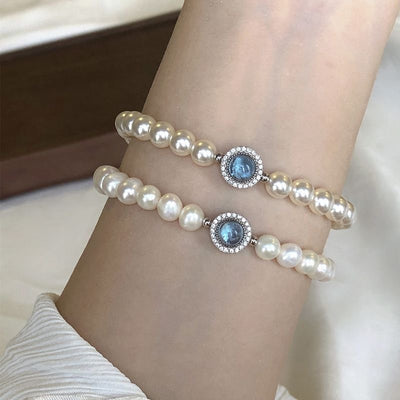 Elegant Geometric Imitation Pearl Aquamarine Women's Bracelet