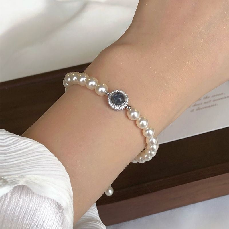 Elegant Geometric Imitation Pearl Aquamarine Women's Bracelet