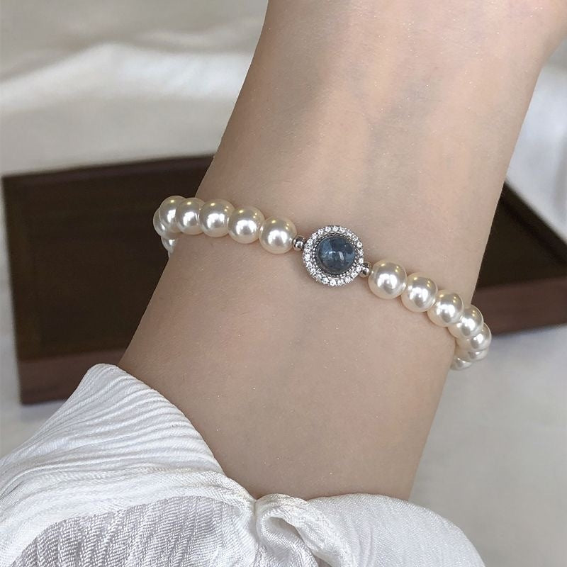 Elegant Geometric Imitation Pearl Aquamarine Women's Bracelet