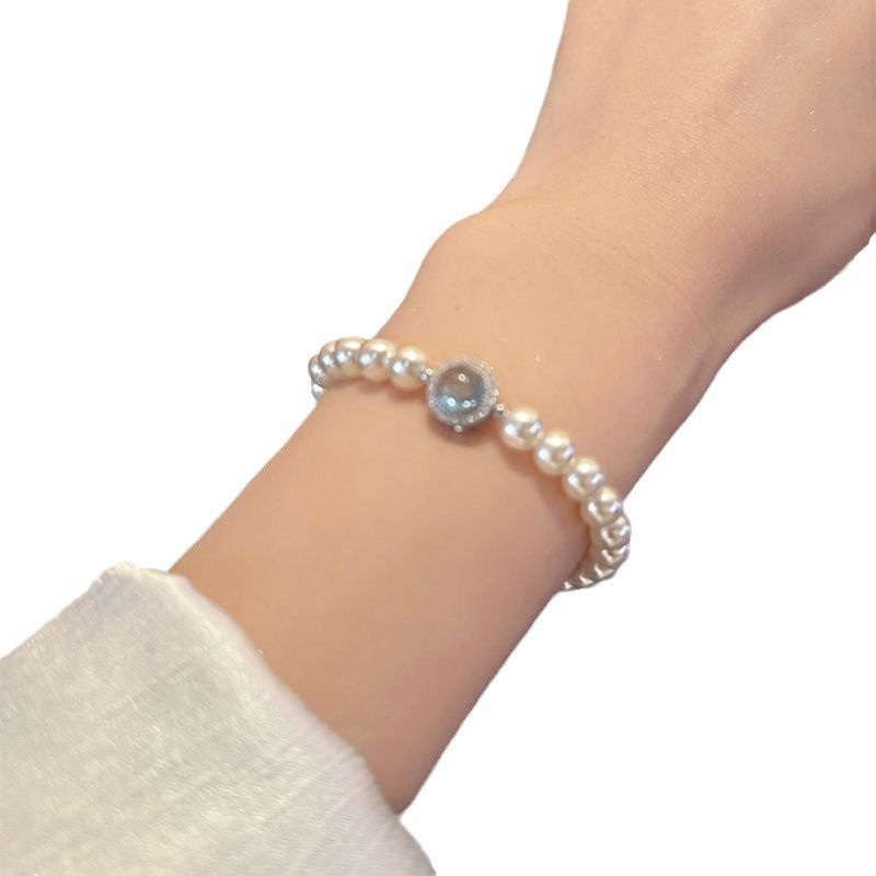 Elegant Geometric Imitation Pearl Aquamarine Women's Bracelet