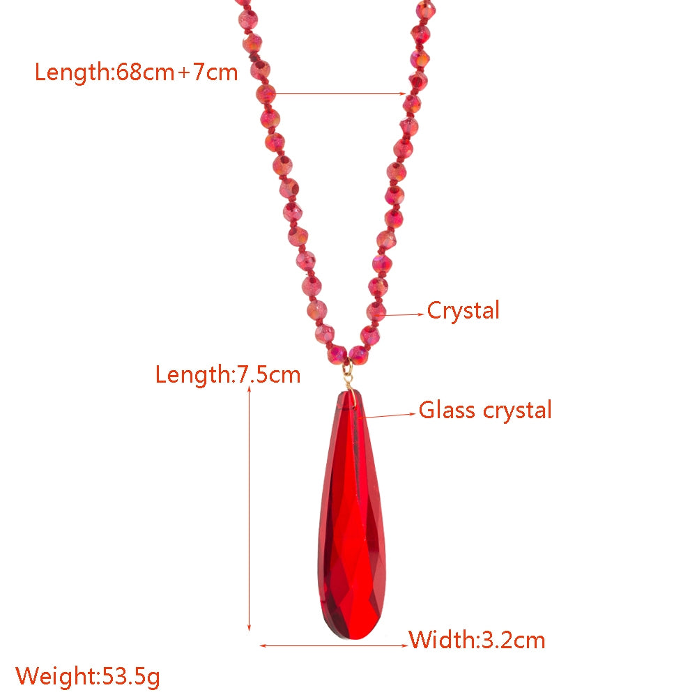 Elegant Crystal Glass Beaded Women's Sweater Necklace with Handcrafted Pendant