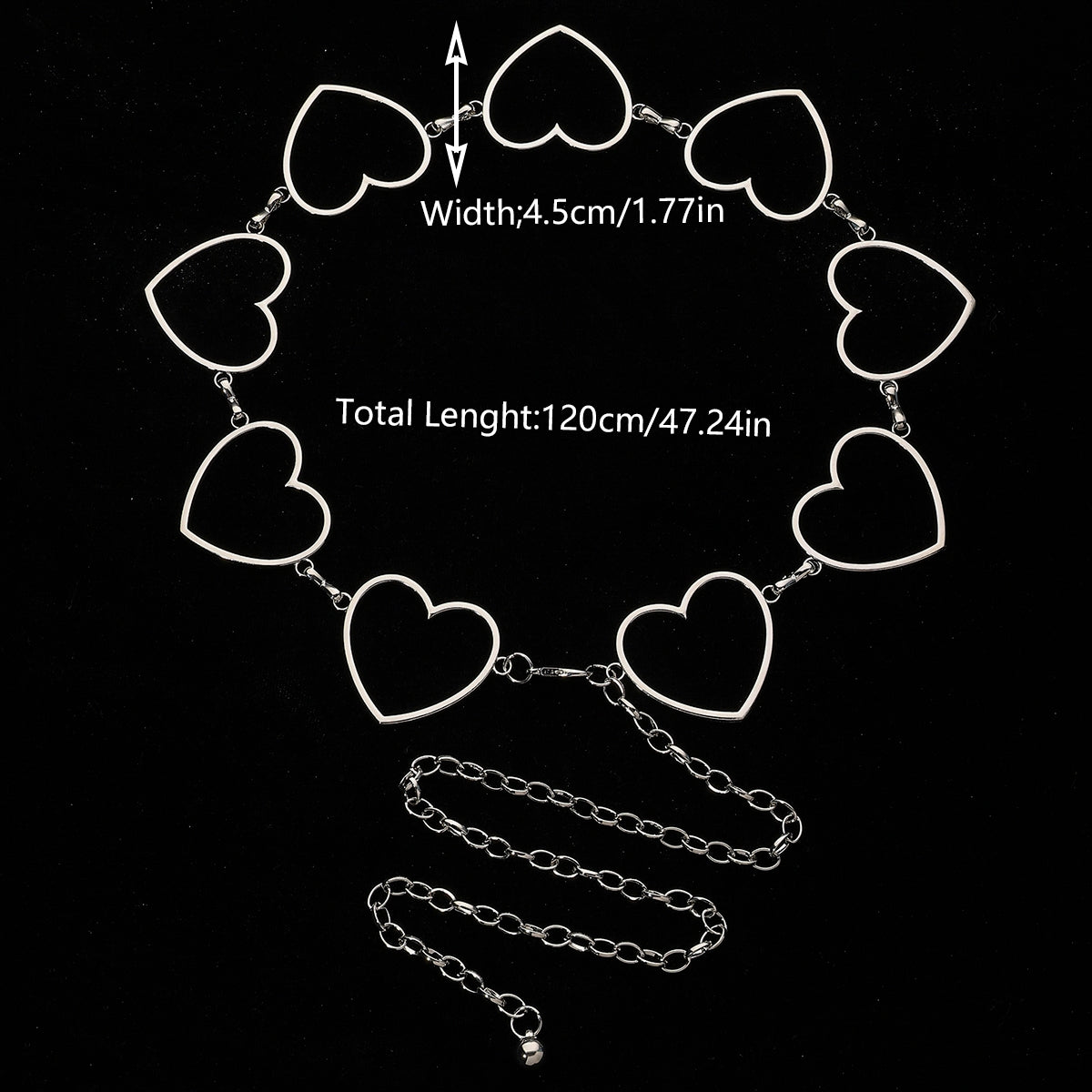 Elegant Gothic Heart Shape Rhinestone Inlay Silver Plated Women's Waist Chain