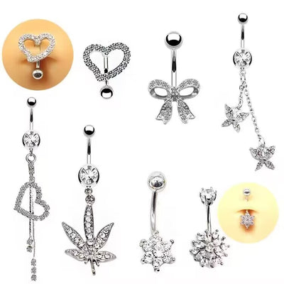 Elegant Tropical Heart Bow Knot Rhinestone Belly Button Ring