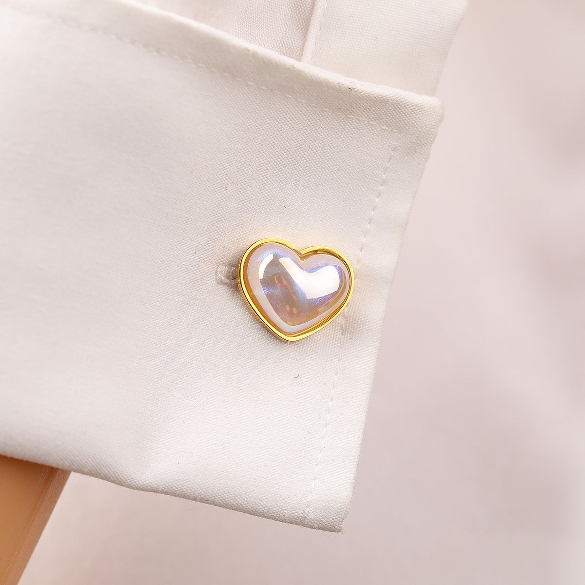 Elegant Pearl Heart Stainless Steel Cufflinks for Unisex French Shirt