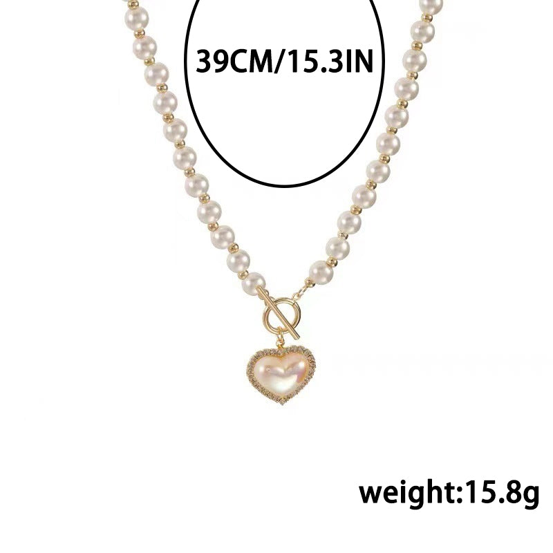 Elegant Heart Shape Imitation Pearl Alloy Necklace with Clasp Chain