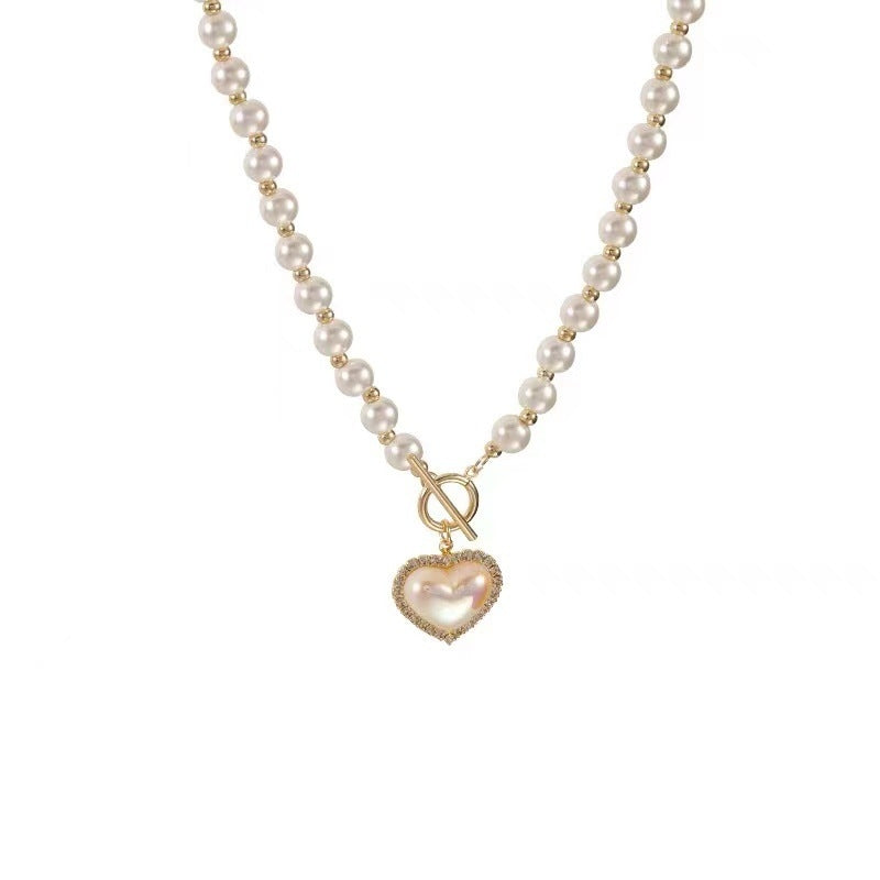 Elegant Heart Shape Imitation Pearl Alloy Necklace with Clasp Chain