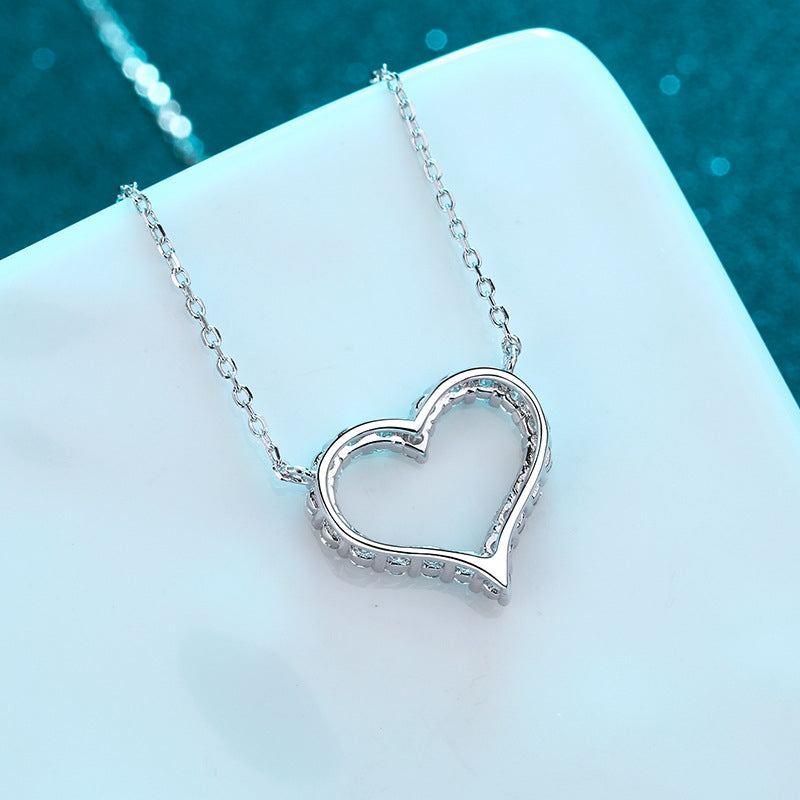 Elegant Heart Shape Sterling Silver Moissanite Pendant Necklace