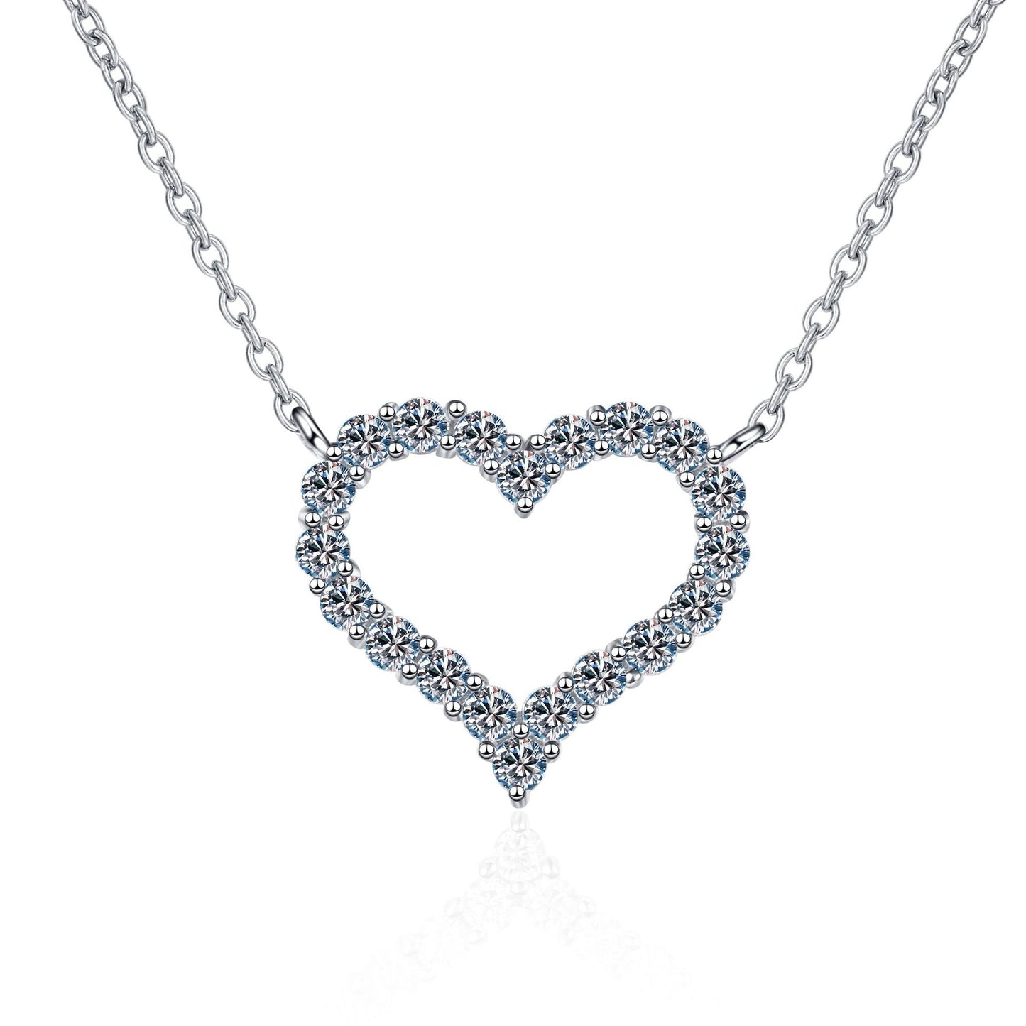 Elegant Heart Shape Sterling Silver Moissanite Pendant Necklace