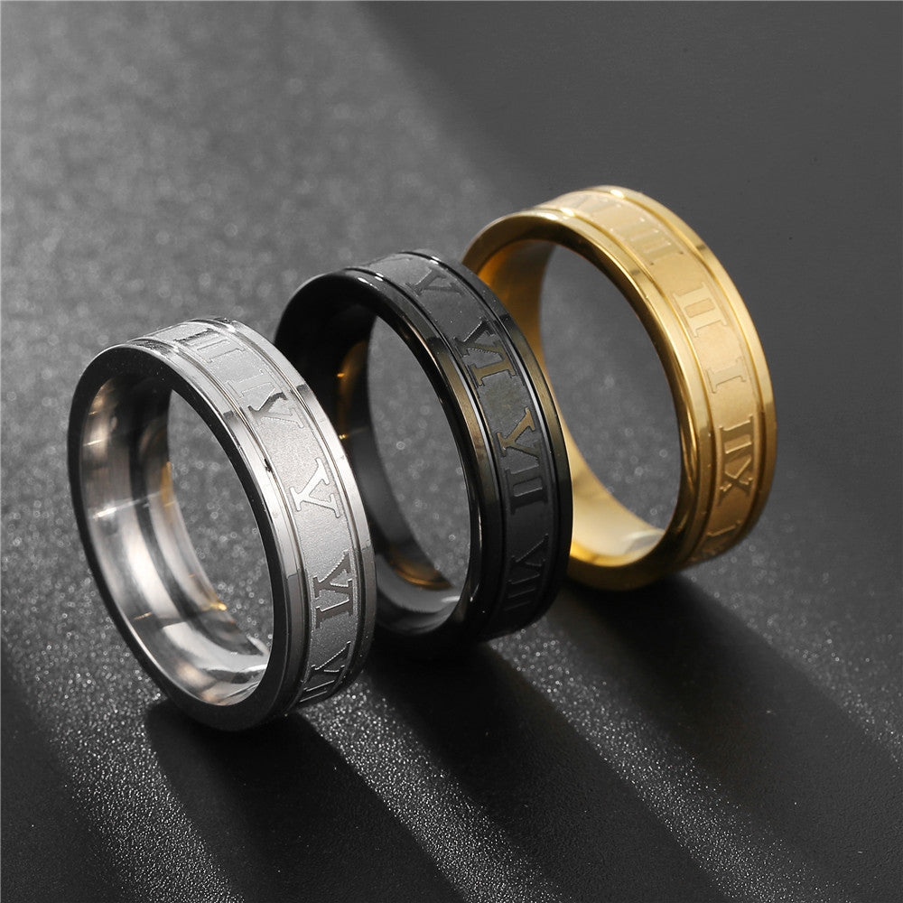 Elegant Roman Numeral Stainless Steel 14K Gold Plated Men's Ring