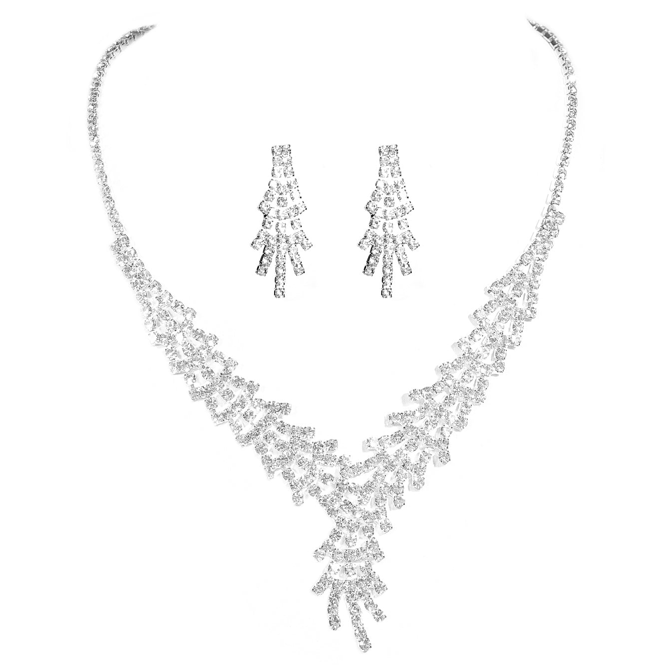 Elegant Rhinestone Inlay Bridal Jewelry Set - Necklace and Earrings