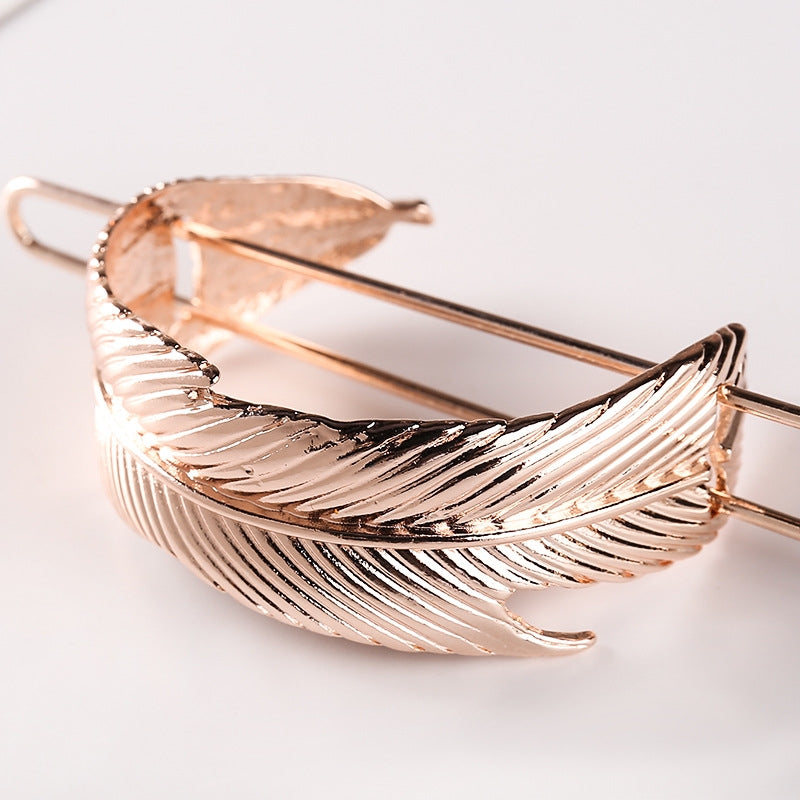 Elegant Feather Alloy Hairpin - Women's Metal Hair Accessory