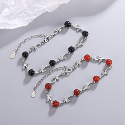 Elegant Retro Leaf Red Agate Women's Bracelet