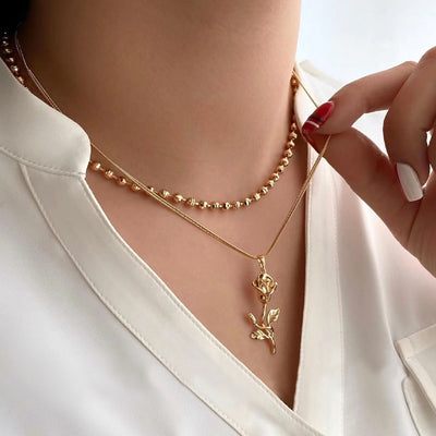 Elegant Rose Pendant Layered Women's Necklace