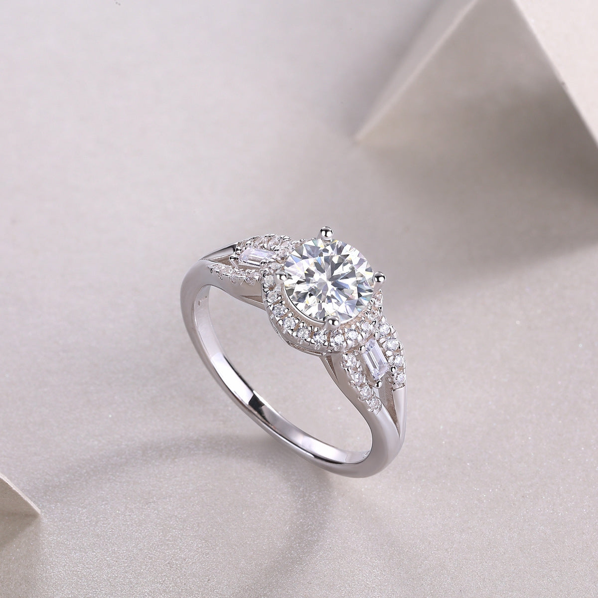 Elegant Geometric Sterling Silver Moissanite Ring