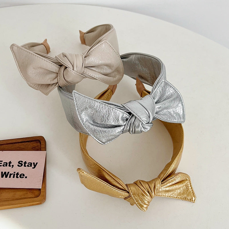 Elegant Solid Color Bow Knot Wide Hair Band