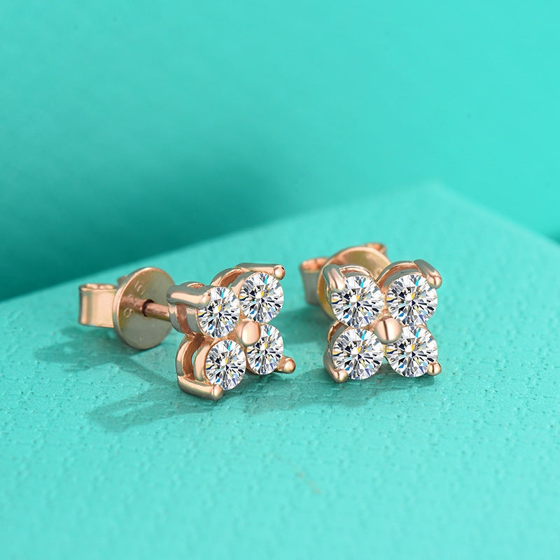 Elegant Clover Sterling Silver Moissanite Ear Studs