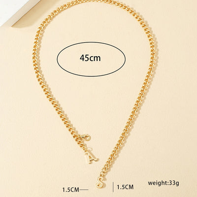 Elegant Letter Alloy Pendant Necklace with Lobster Clasp Cuban Chain