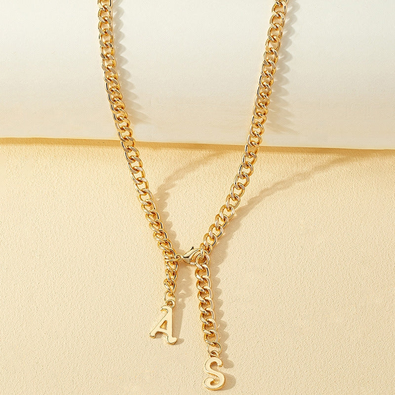 Elegant Letter Alloy Pendant Necklace with Lobster Clasp Cuban Chain