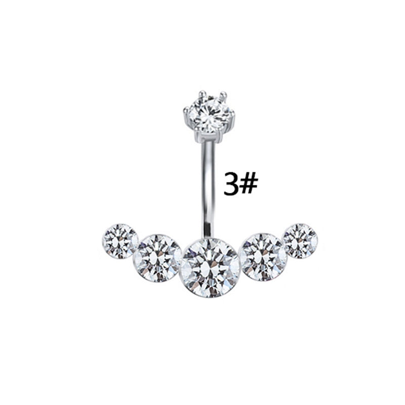 Elegant Luxurious Animal Snowflake Stainless Steel Copper Plating Hollow Out Inlay Zircon White Gold Plated Belly Ring