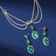 Elegant Luxurious Silver Plated Rhinestone Jewelry Set with Emerald Zirconia Necklace and Earrings