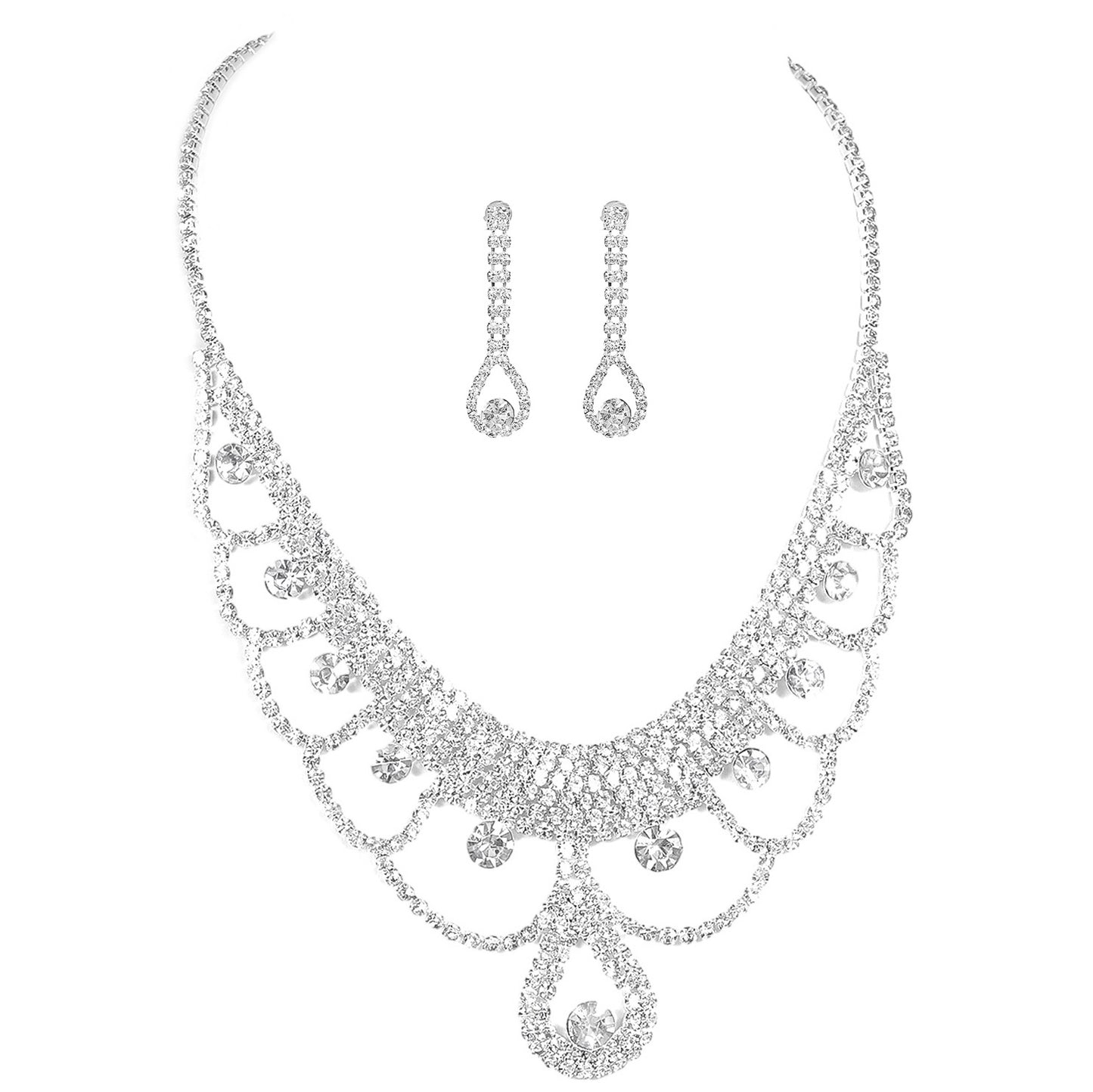 Elegant Rhinestone Floral Necklace and Earring Jewelry Set for Women