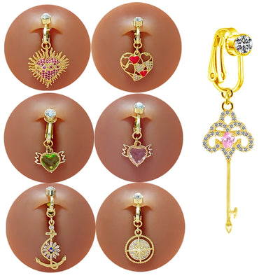 Elegant Heart Shape Zircon Inlay Gold Plated Belly Button Ring and Clip