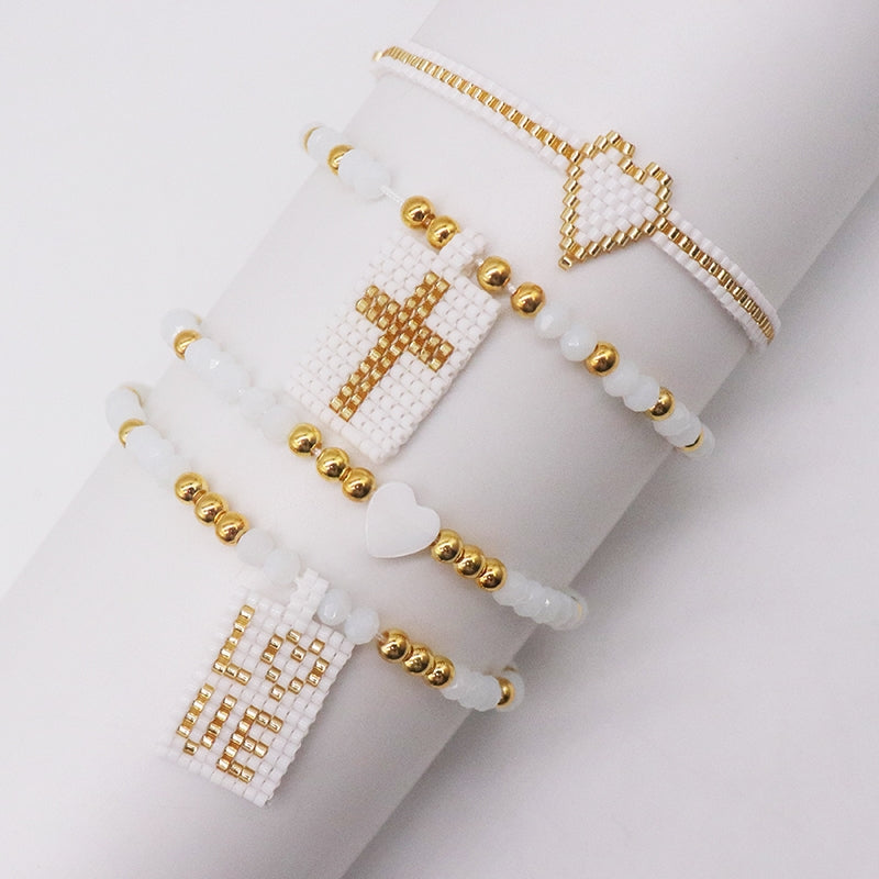 Elegant Luxurious Cross Love Charm Crystal Glass Knitted Women's Bracelet Set