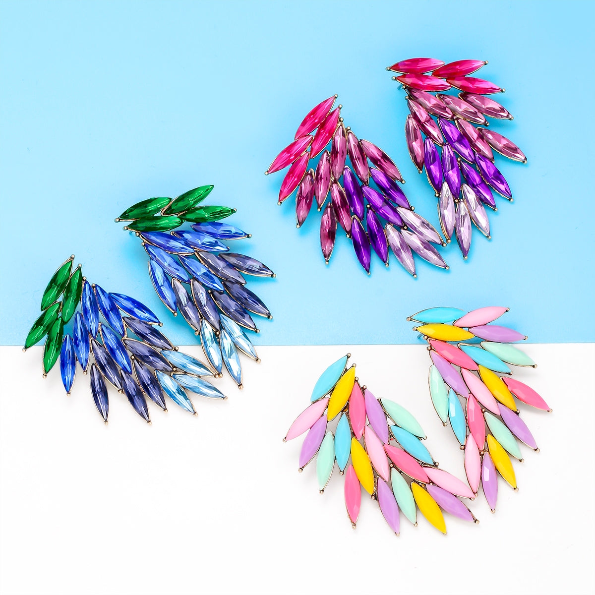 Elegant Feather Wings Alloy Inlay Glass Stone Women's Earrings