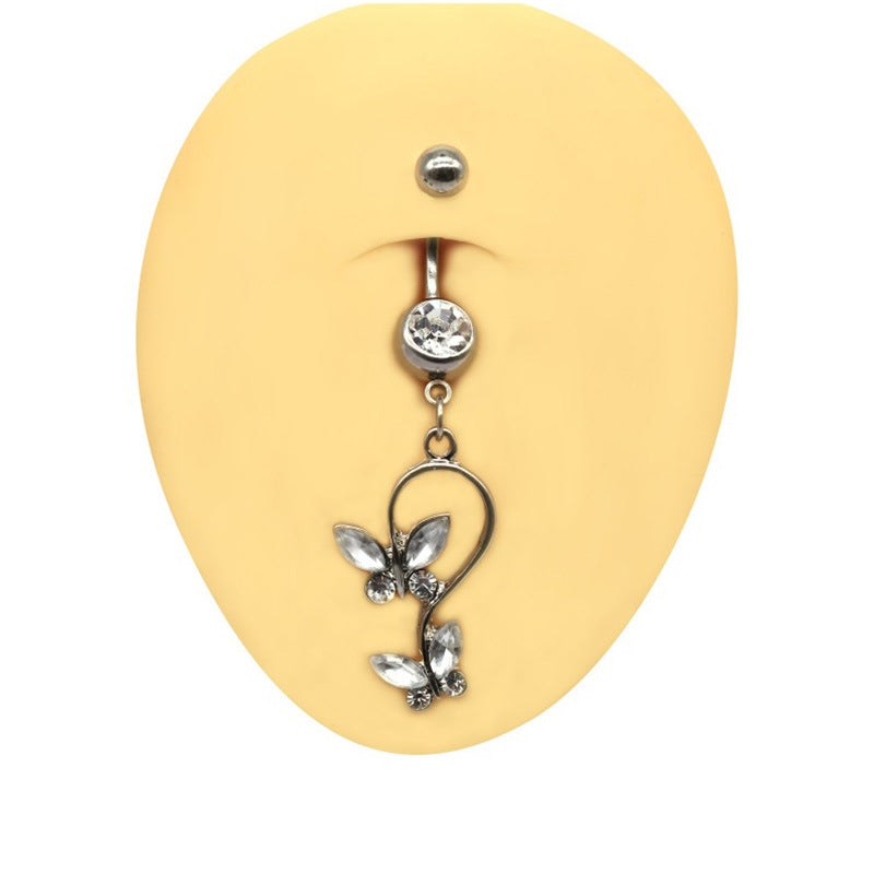 Elegant Butterfly Moon Zircon Belly Ring - Rose, White, Gold Plated Navel Jewelry