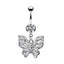 Elegant Butterfly Moon Zircon Belly Ring - Rose, White, Gold Plated Navel Jewelry