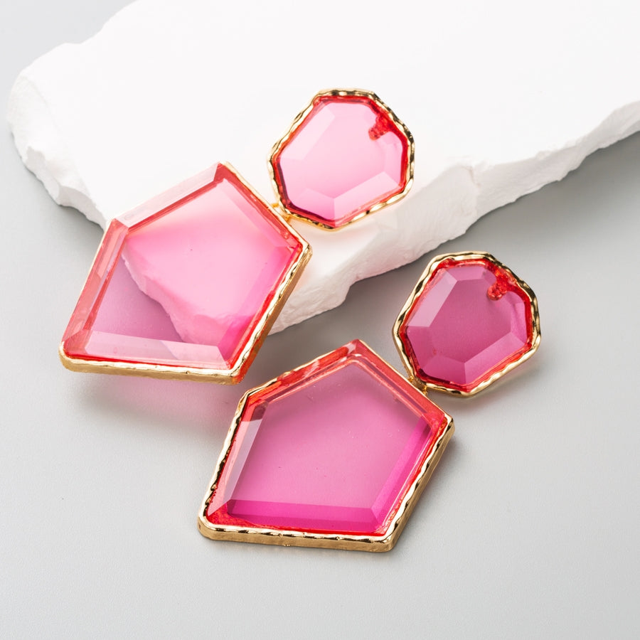 Elegant Geometric Rhinestone Resin Gold Plated Women's Earrings