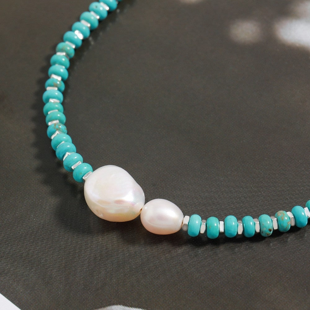 Elegant Irregular Round Natural Stone and Freshwater Pearl Necklace with Turquoise Beads and 18K Gold Plating