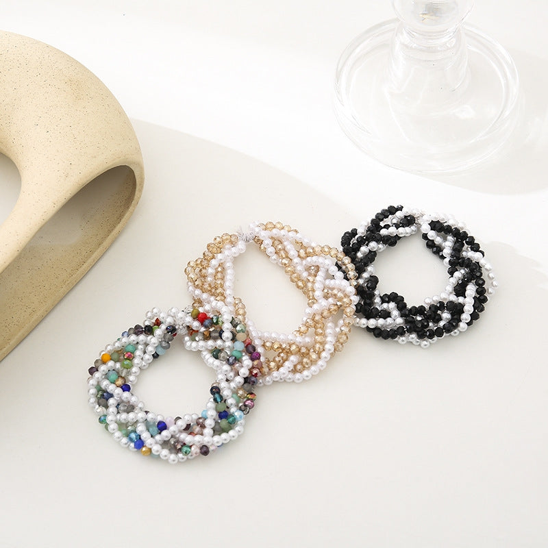 Elegant Bohemian Multicolor Glass Bead Hair Tie with Pearl Accents