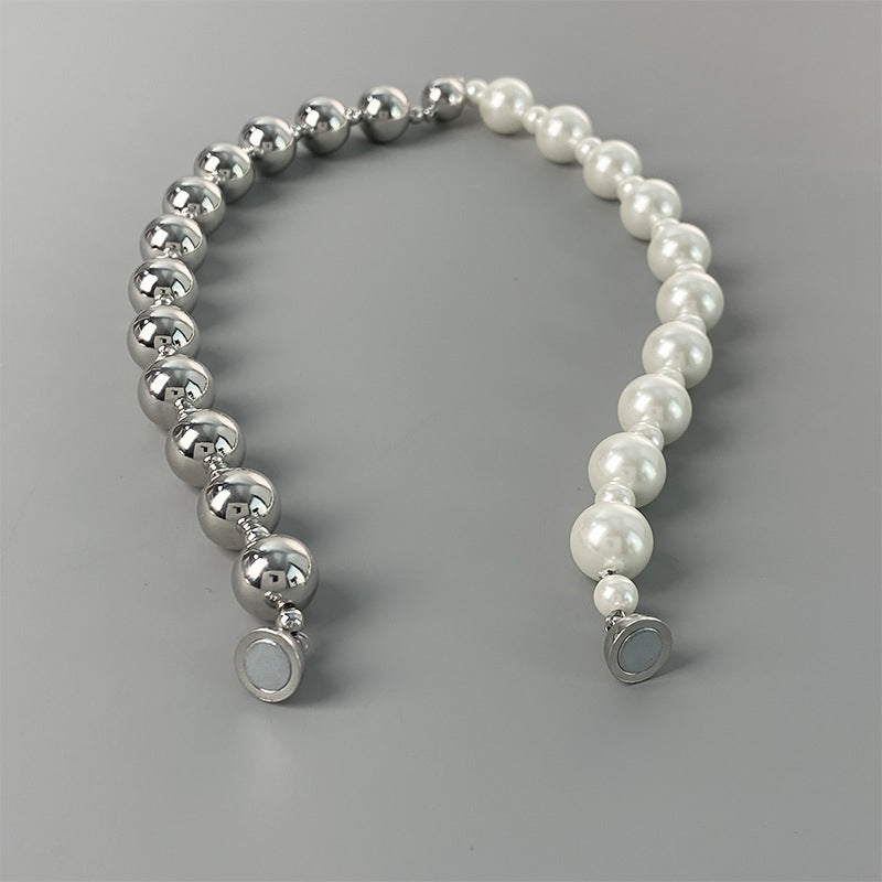 Elegant Geometric Glass Pearl Beaded Necklace with Magnetic Clasp