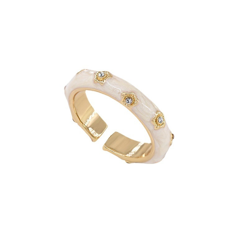 Elegant Pearl Enamel Zircon Open Ring for Women