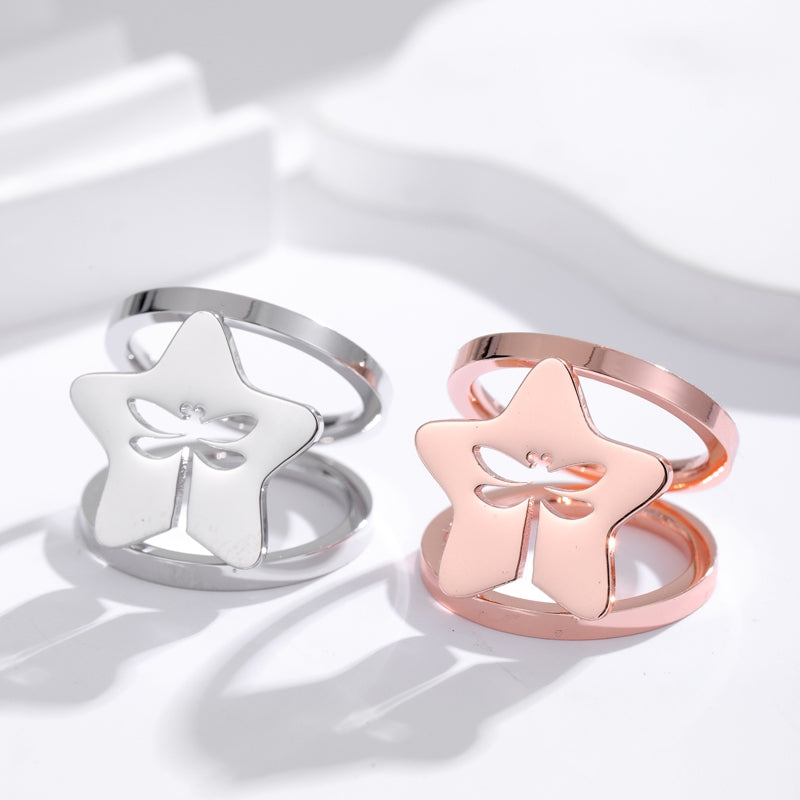 Elegant Pentagram Stainless Steel Scarf Ring in Rose Gold Finish