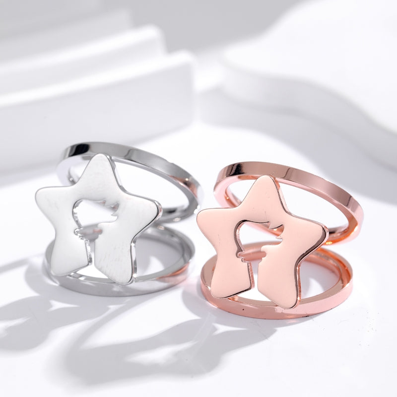 Elegant Pentagram Stainless Steel Scarf Ring in Rose Gold Finish