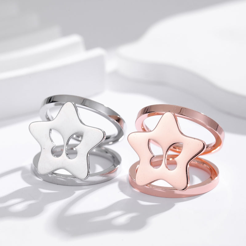 Elegant Pentagram Stainless Steel Scarf Ring in Rose Gold Finish