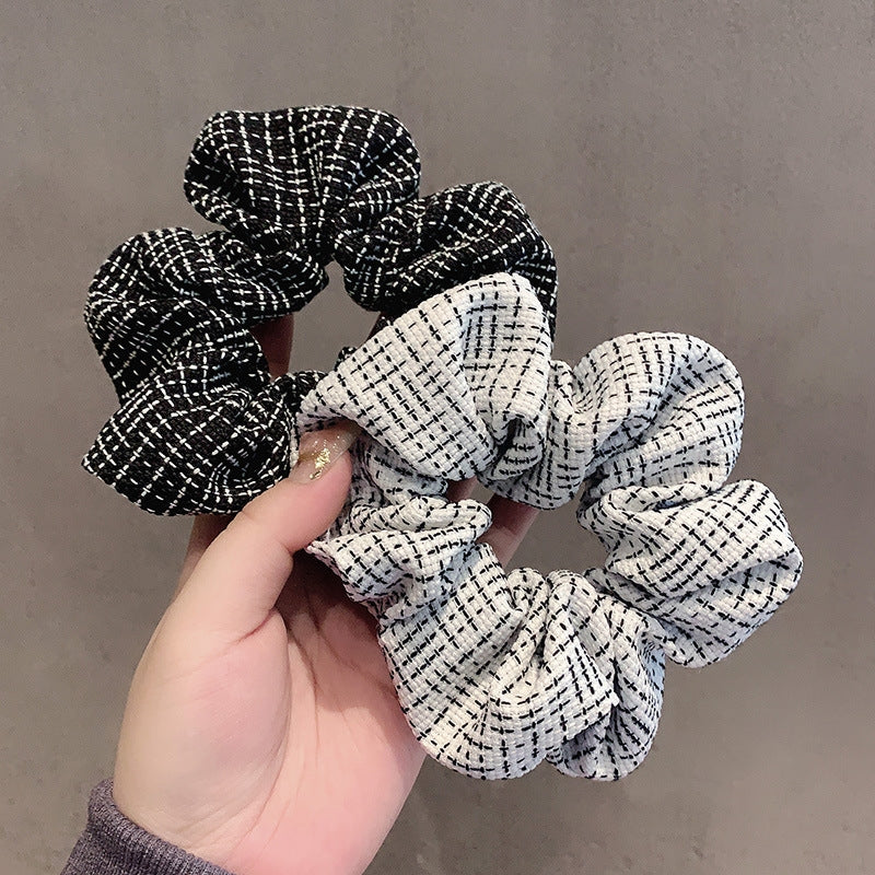 Elegant Houndstooth Plaid Hair Tie for Ponytail