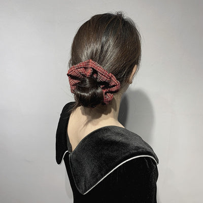 Elegant Houndstooth Plaid Hair Tie for Ponytail