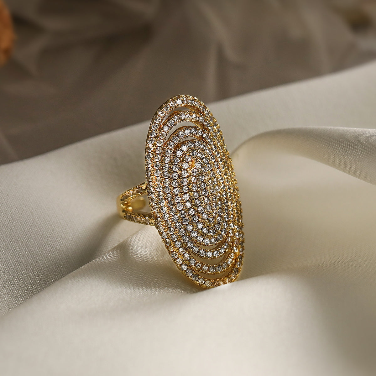 Elegant Geometric Zircon 18k Gold Plated Open Ring