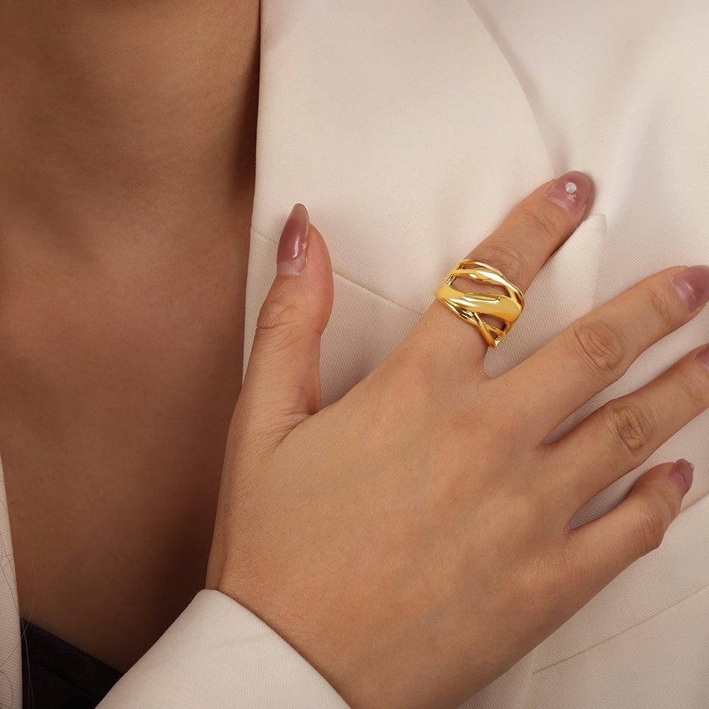 Elegant Geometric 18K Gold Plated Open Copper Ring