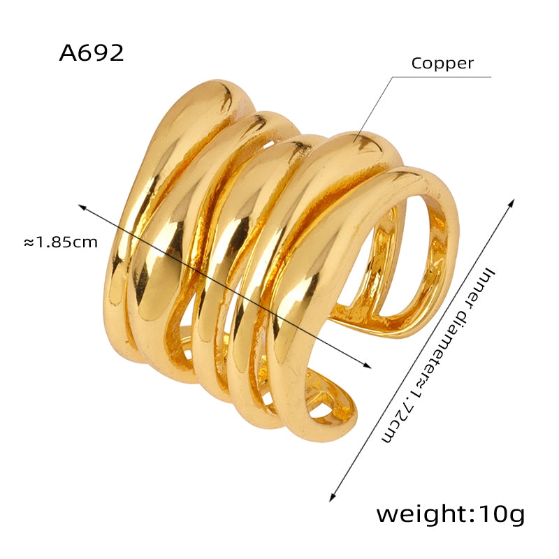 Elegant Geometric 18K Gold Plated Open Copper Ring